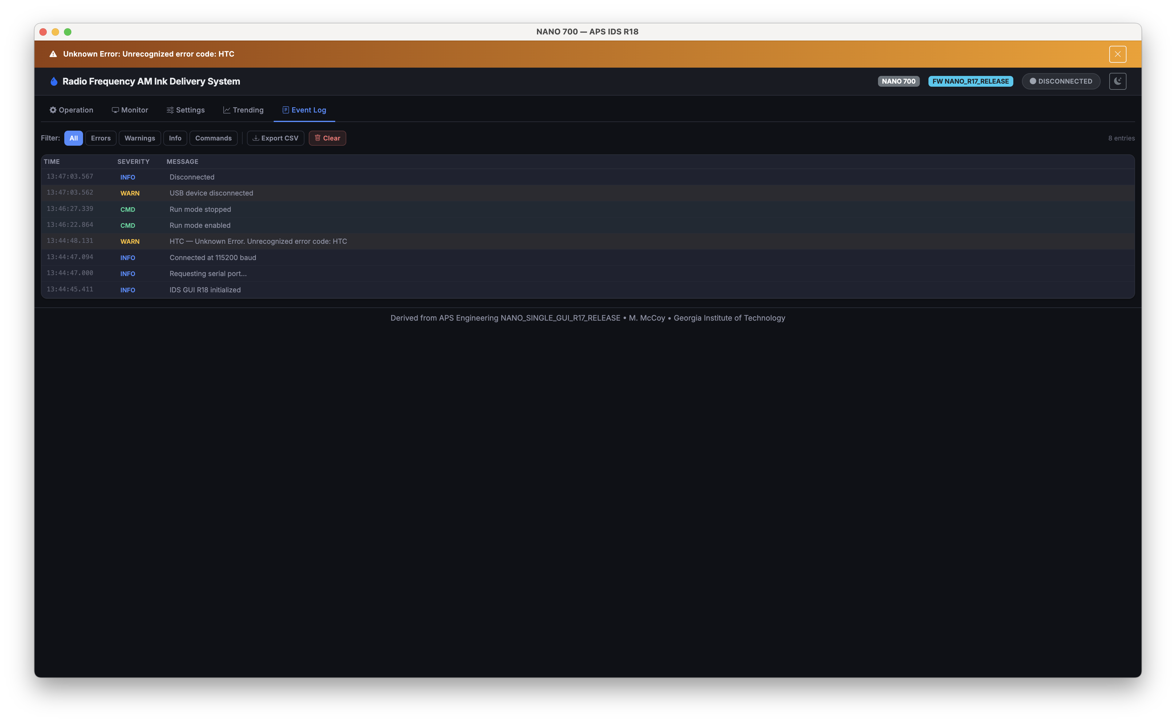 IDS GUI – Event Log