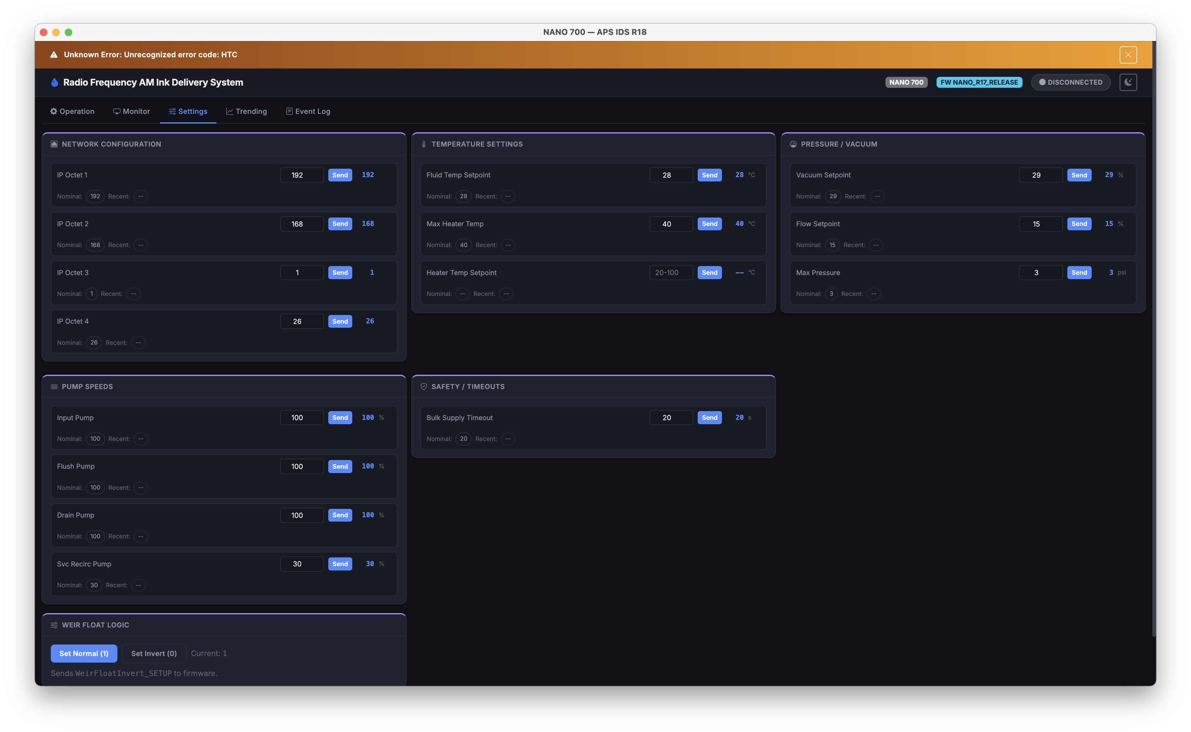 IDS GUI – Settings